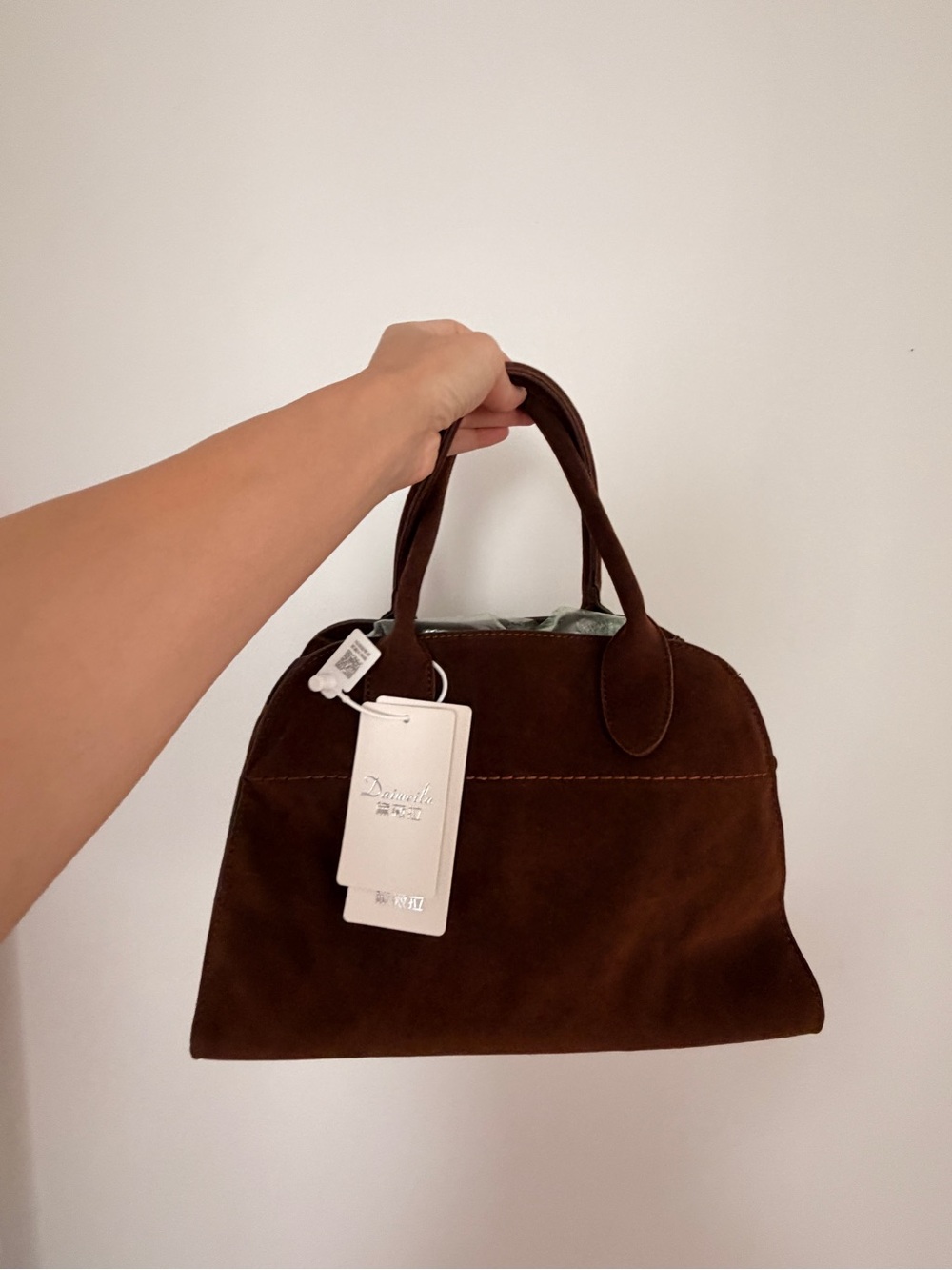 Chocolate faux-suede saddle bag NWT